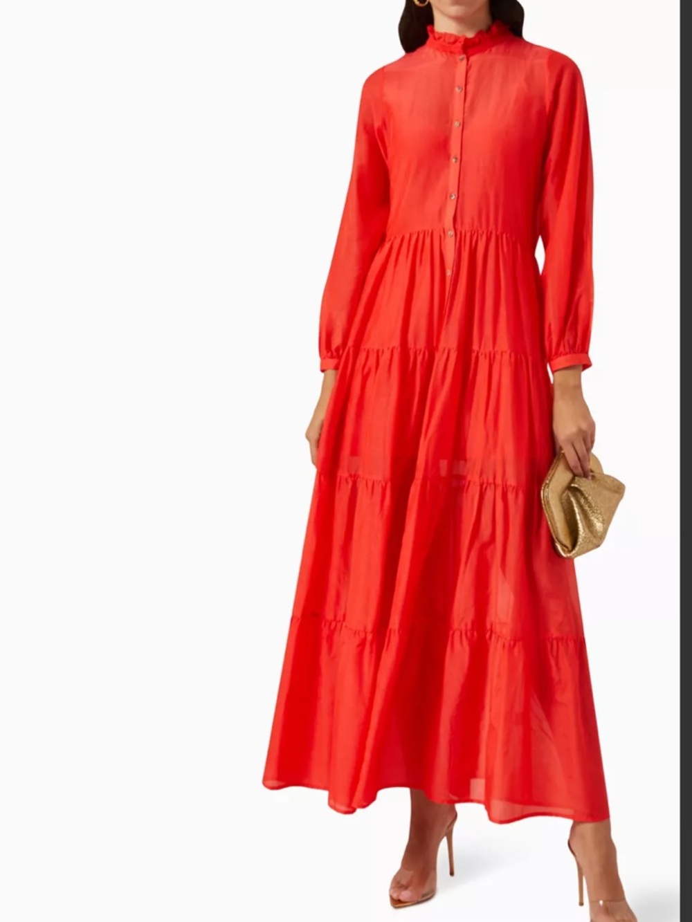 🧡NWOT BIRD & KNOLL JAMES TIERED MAXI DRESS IN COTTON-SILK BLEND SIZE M - Picture 3 of 16